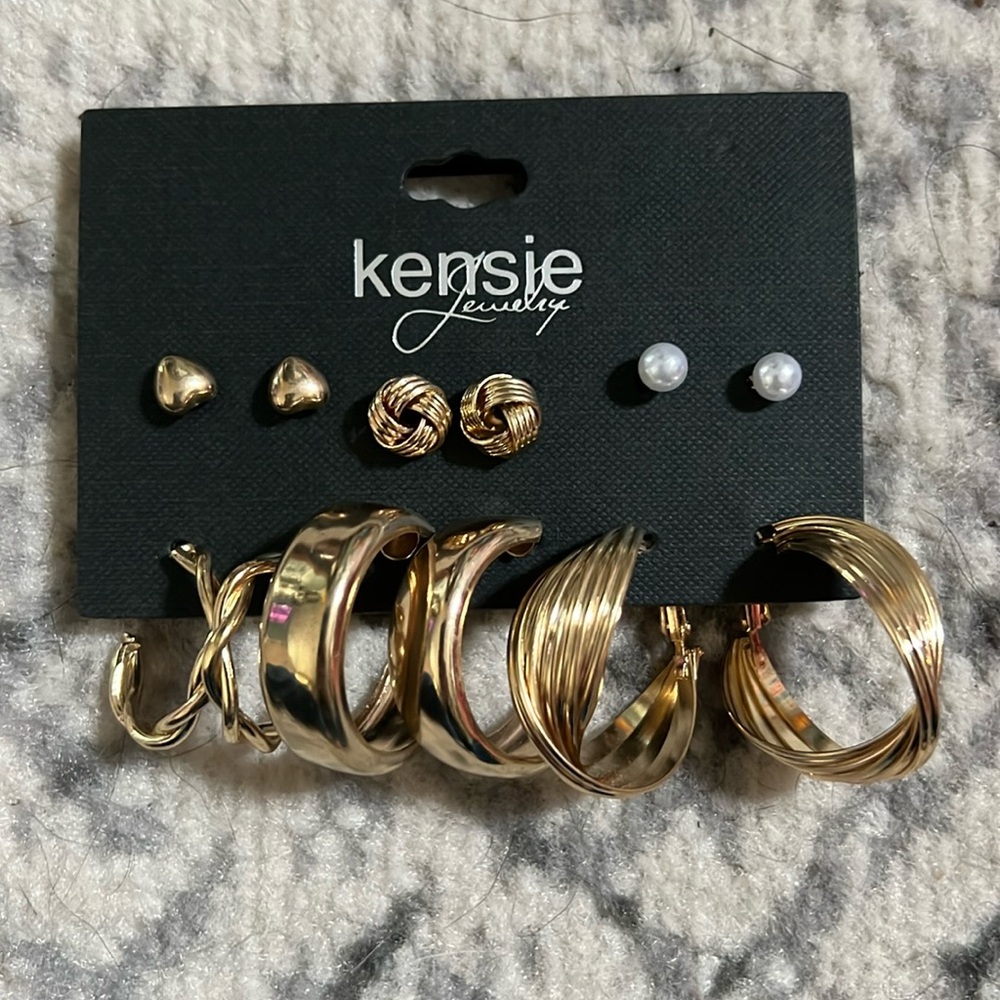 Kensie Jewelry 6 pairs of earrings. 3 Studs and 3 Hoops